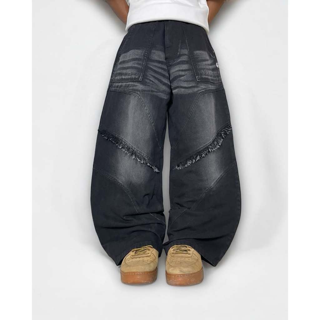Jual Bawwa Santai | Celana Baggy Jeans Pecah Pola | BLACK WASH WHISKER ...