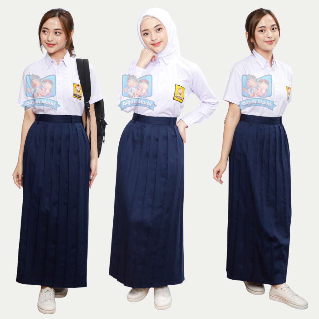 Jual Rok Panjang Rempel SMP Premium Biru Dongker Bahan Nagata Drill ...