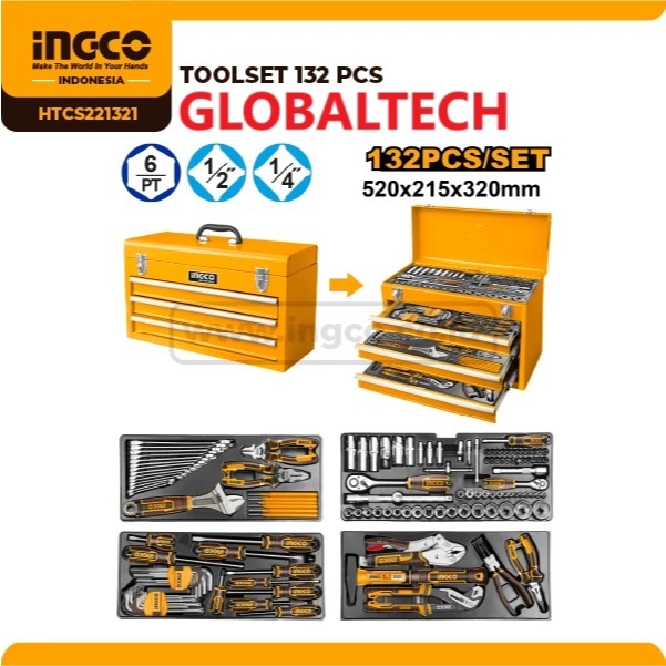 Jual INGCO HTCS221321 TOOL CHEST SET 132PCS TOOLSET TOOLBOX SET ...