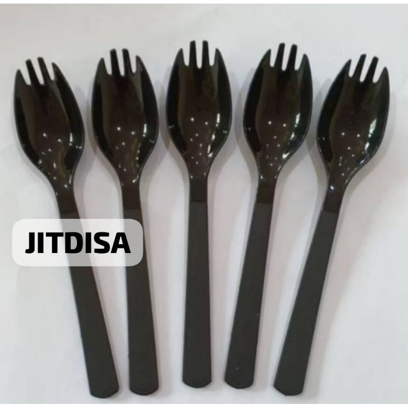 Jual Sendok Plastik 2in1/Sendok Garpu Sendok Makan Hitam(isi -+25pcs ...