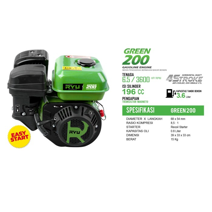 Jual RYU Gasoline Engine RS 200 6.5HP / RS200 Mesin Penggerak Bensin ...