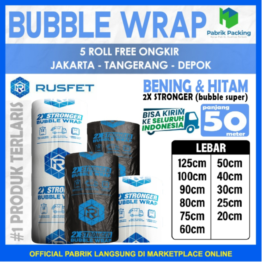 Jual Plastik Bubble Wrap 50Meter RUSFET Bubblewrap Buble Packing Babel ...