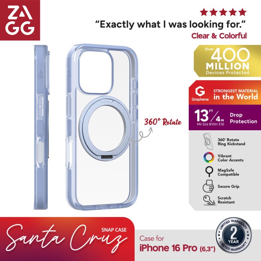 Coque ZAGG Santa Cruz Avec Kickstand Pour IPhone 16 Pro Max - Couleur Hyacinth Clear, Protection Double Couche, Neuve
