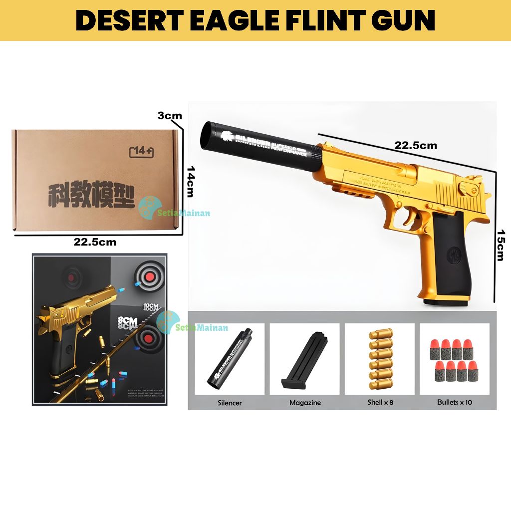 Jual Mainan Anak Flint Gun Desert Eagle Peluru Busa Pull & Go Shell ...