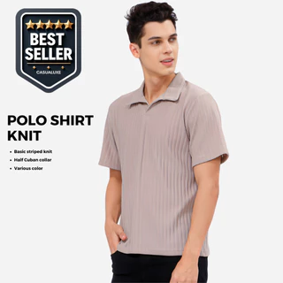 CASUALUXE Kaos Polo Shirt Pria Berkerah Bahan Knit Motif Original Beige