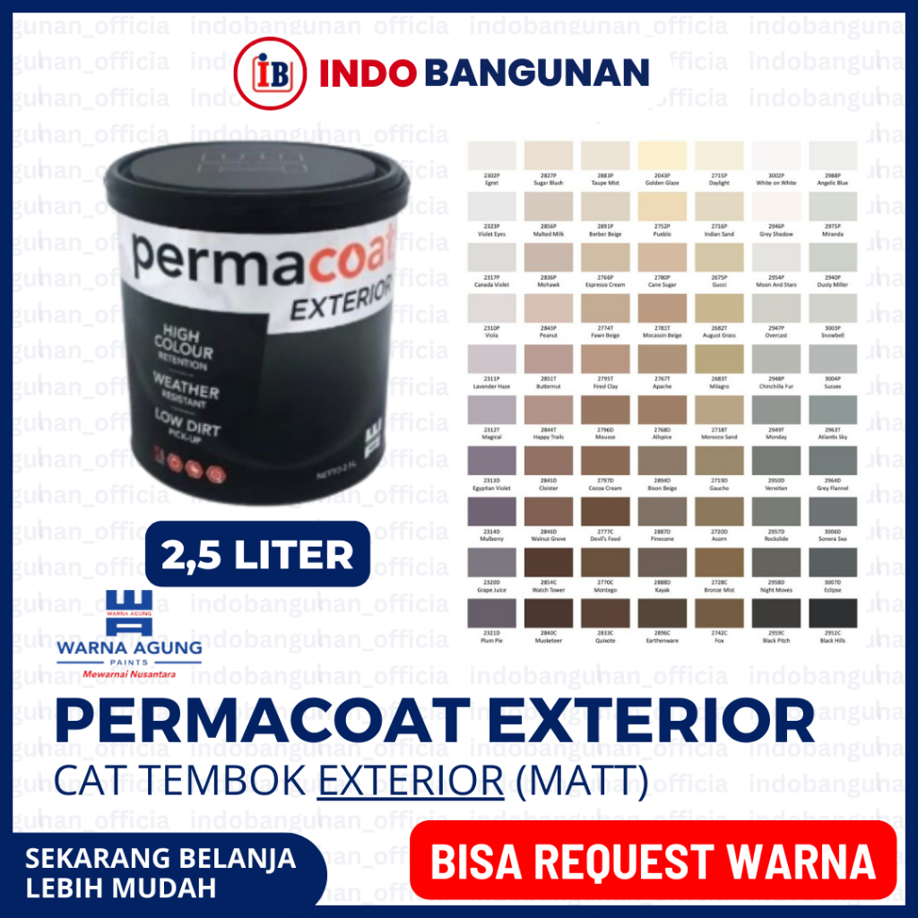 Jual CAT TEMBOK EXTERIOR WARNA AGUNG PERMACOAT EXTERIOR 2,5LT / BISA ...