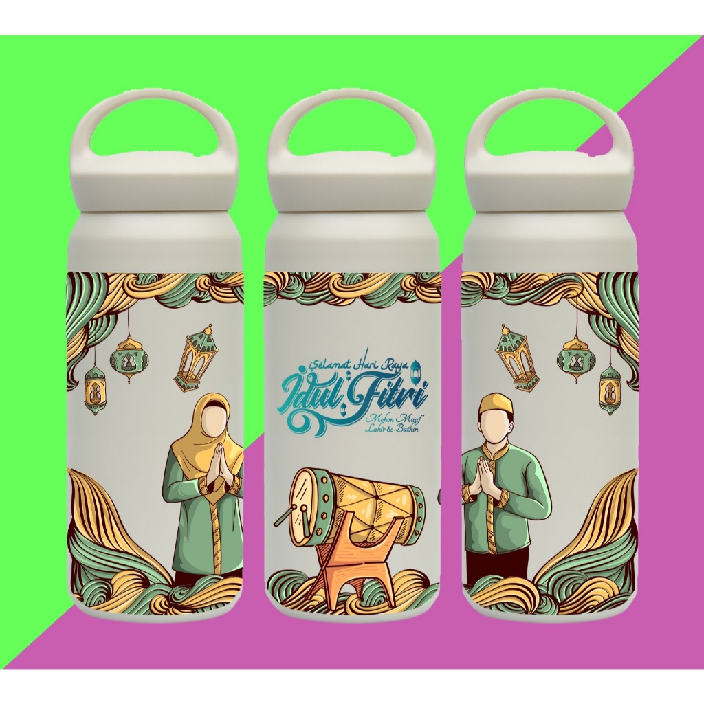 Kado Lebaran - Hadih Idul Fitri Tumbler Stainless Motif Idul Fitri Utk Parcel Lebaran Bs Custom Nama
