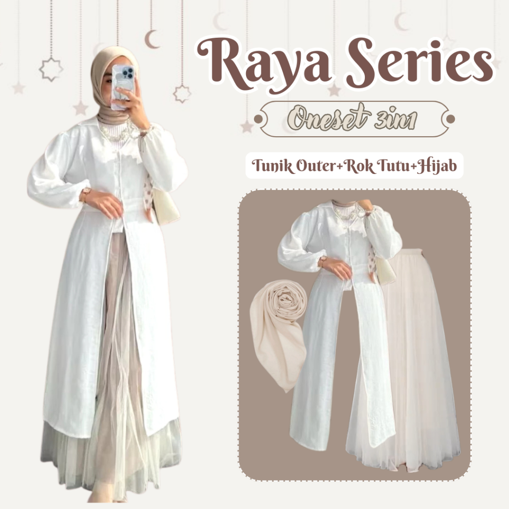 Jual One Set Lebaran 2025 ( Tunic Outer + Rok Tutu + Jilbab Bella ...