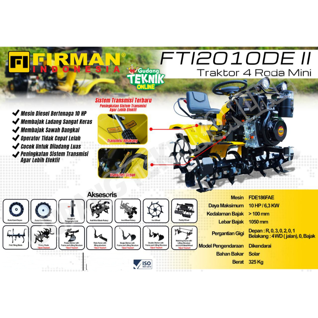 Jual Mesin Traktor Mini 4 Roda FIRMAN FTI2010DE DIESEL 10HP / Mesin ...