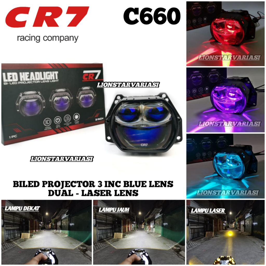 Jual CR7 C660 - Biled Projector 3 Inc Blue Lens Plus 2 Mata Laser Devil ...