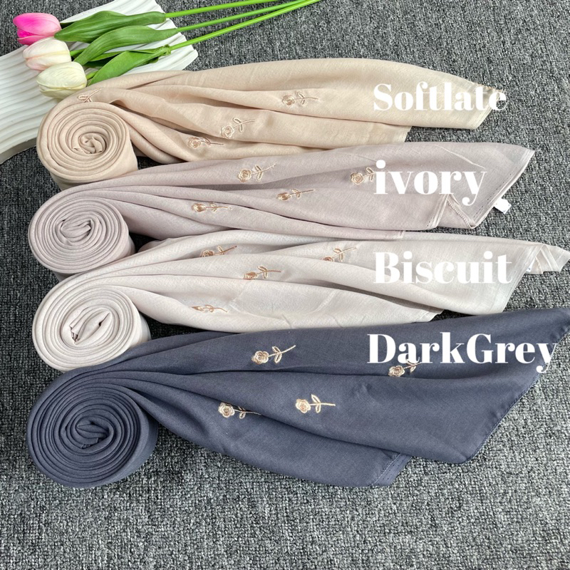 Hijab Segi Empat Paris Motif Bunga Mawar Bordir