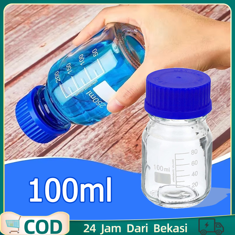Jual 100 Ml Botol Reagen Laboratory Bottle Botol Lab Tutup Biru Clear ...