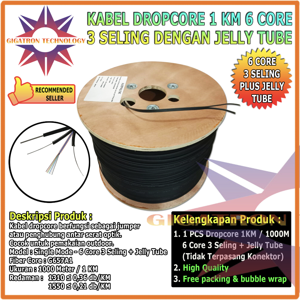 Jual Kabel FO Dropcore 6 Core Jelly Tube / Kabel Dropcore Fiber Optic ...