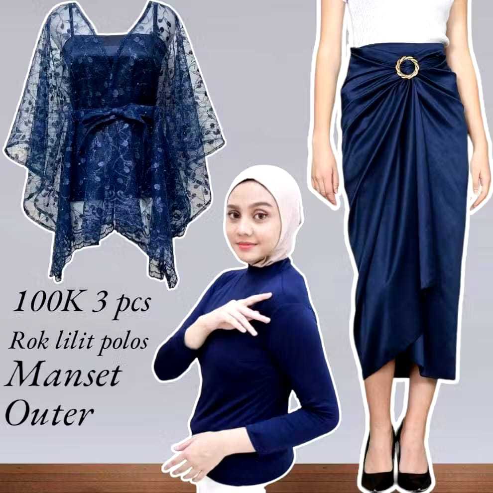 Jual Setelan Outer dan Rok Lilit Polos + Manset Hitam Cocok Buat ...