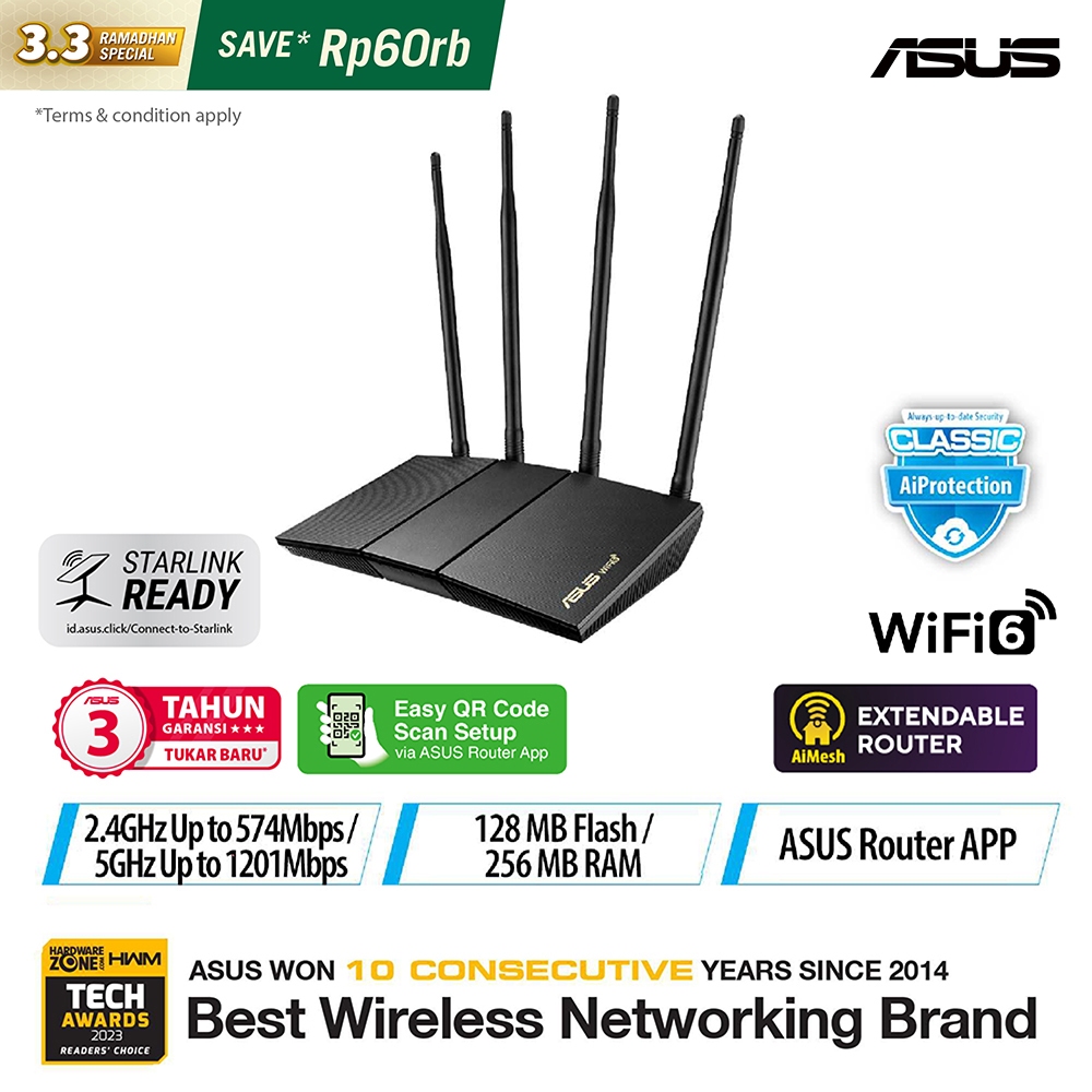 Jual ASUS RT-AX1800HP Dual-Band AX1800 High Power WiFi 6 Router with ...