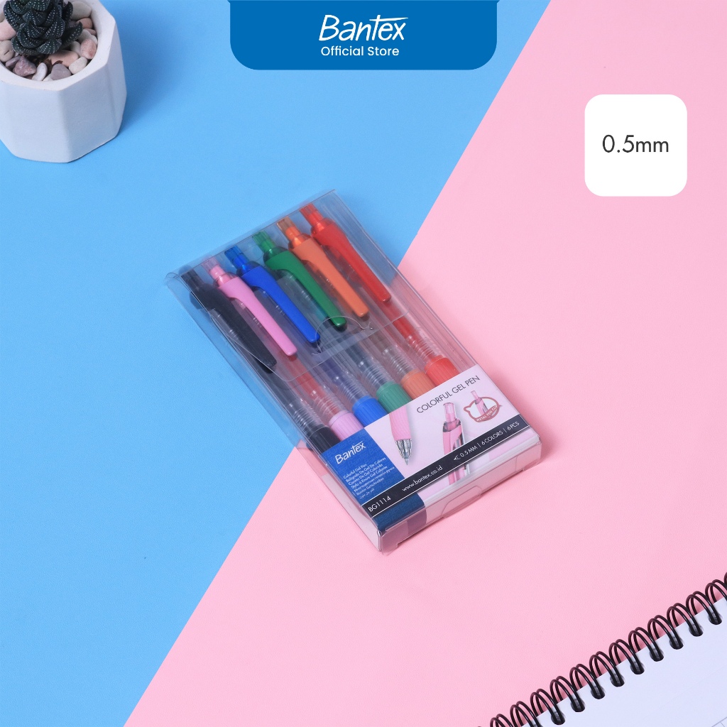 Bantex Colorful Gel Pen 0.5 mm / Pulpen Pena Satu Set 6 Warna BG1114 (8)