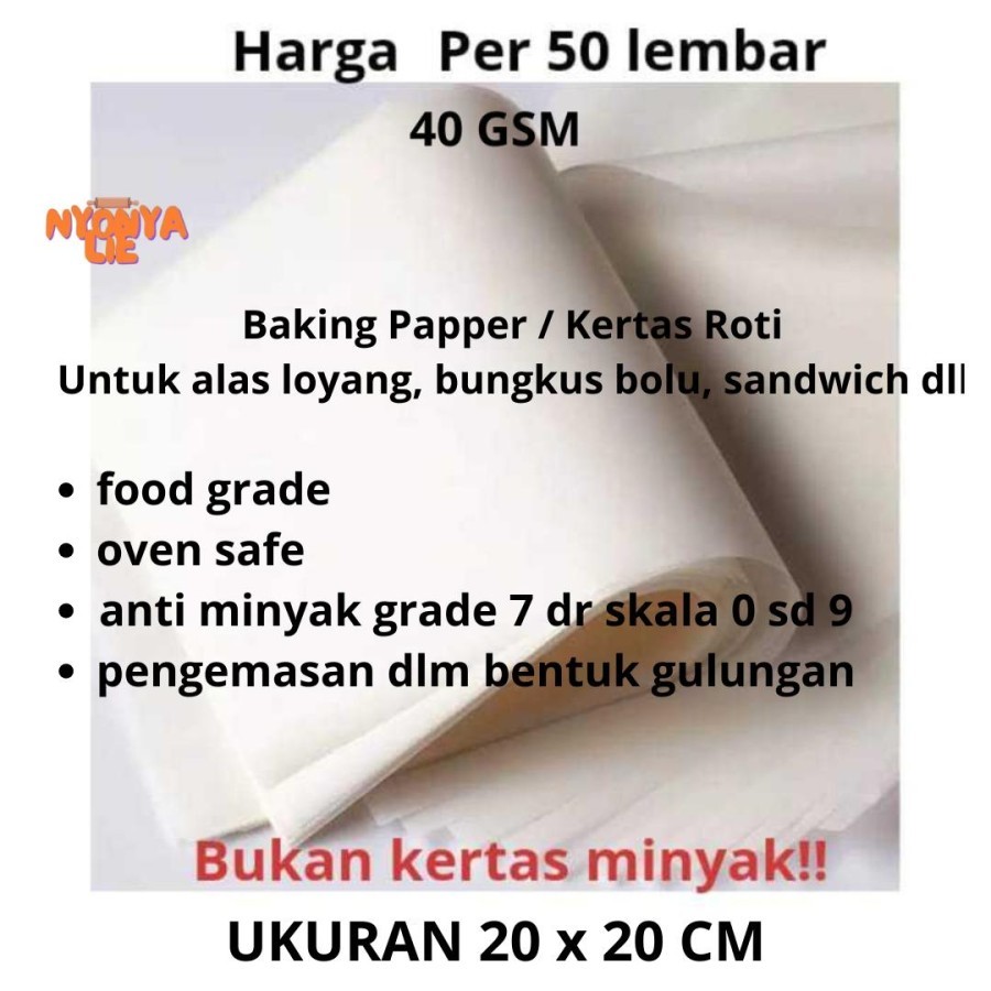 Jual KR2050 50 Lembar Ukuran 20 Cm Kertas Roti Greaseproof Wrapping ...