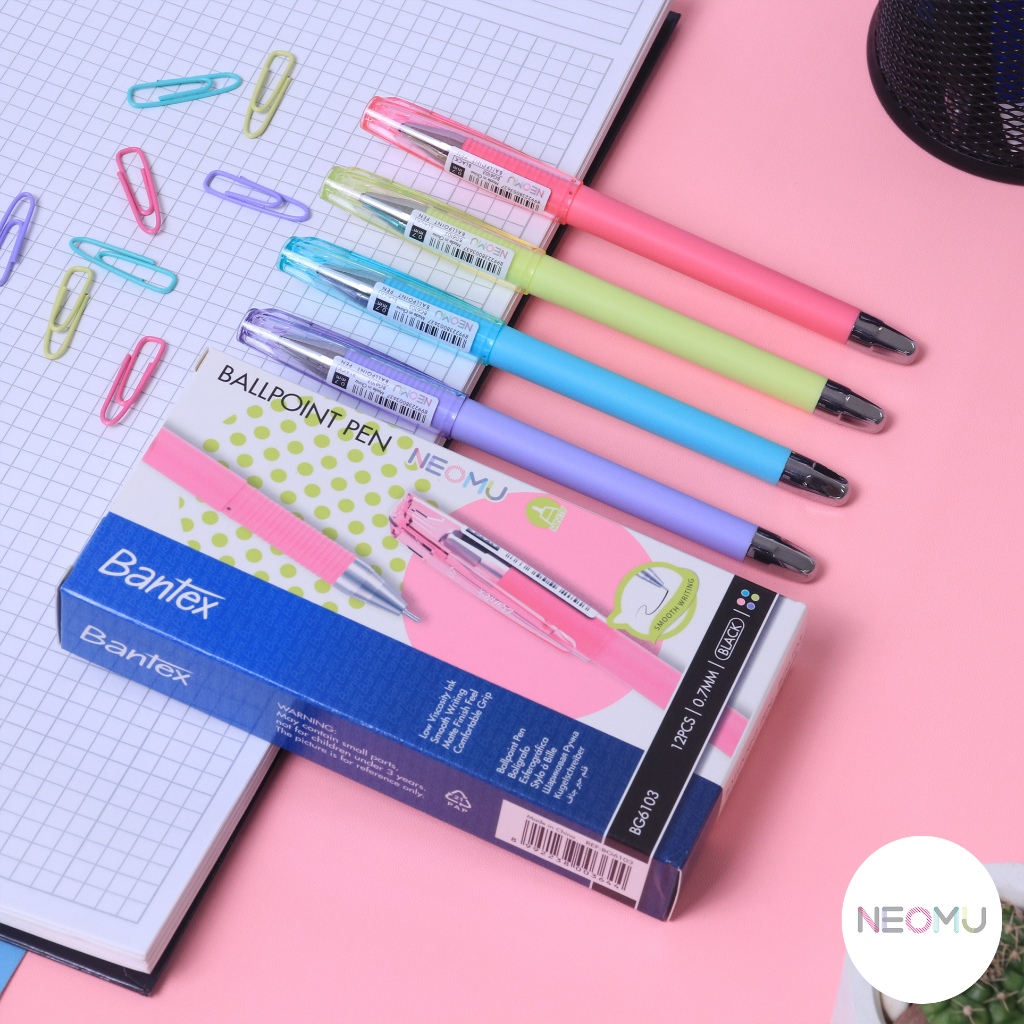 Bantex Ballpoint Pen / Pulpen Pena 0.7 mm Tinta Black Low Viscosity Matte Grip Warna Pastel BG6103 (4)