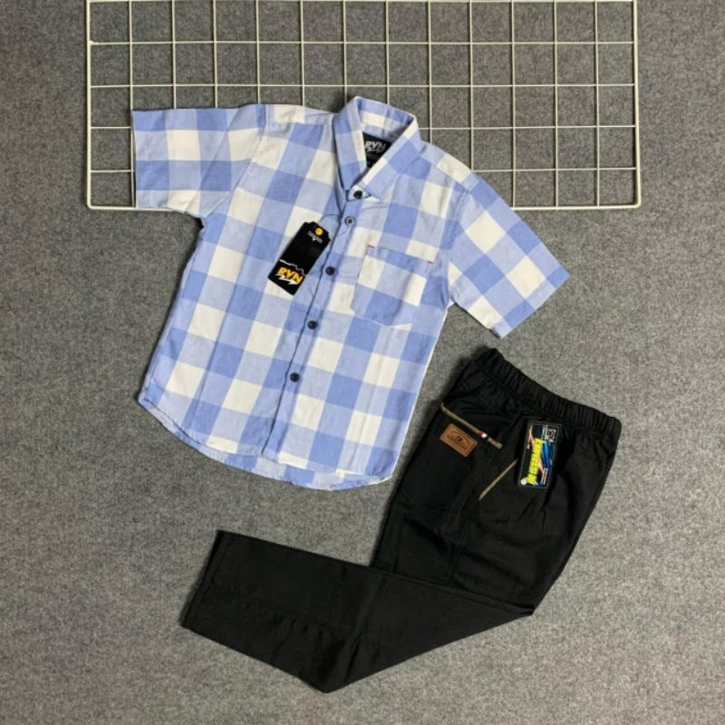 Jual SETELAN KEMEJA FLANEL ANAK 3-14 TAHUN KEMEJA FLANEL LENGAN PENDEK