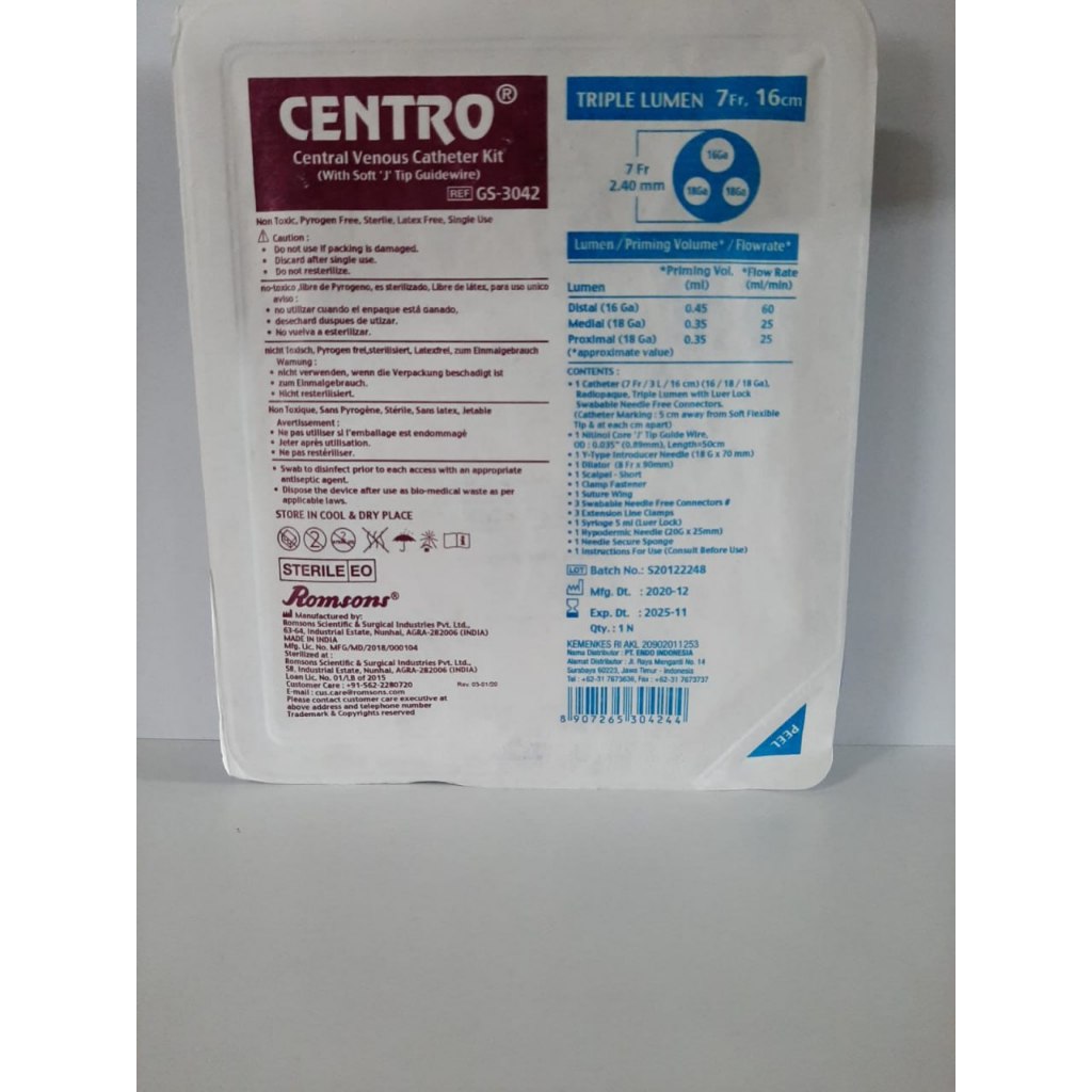 Jual Romsons Centro® (GS-3042) Central Venous Catheter Kit Kateter Vena ...