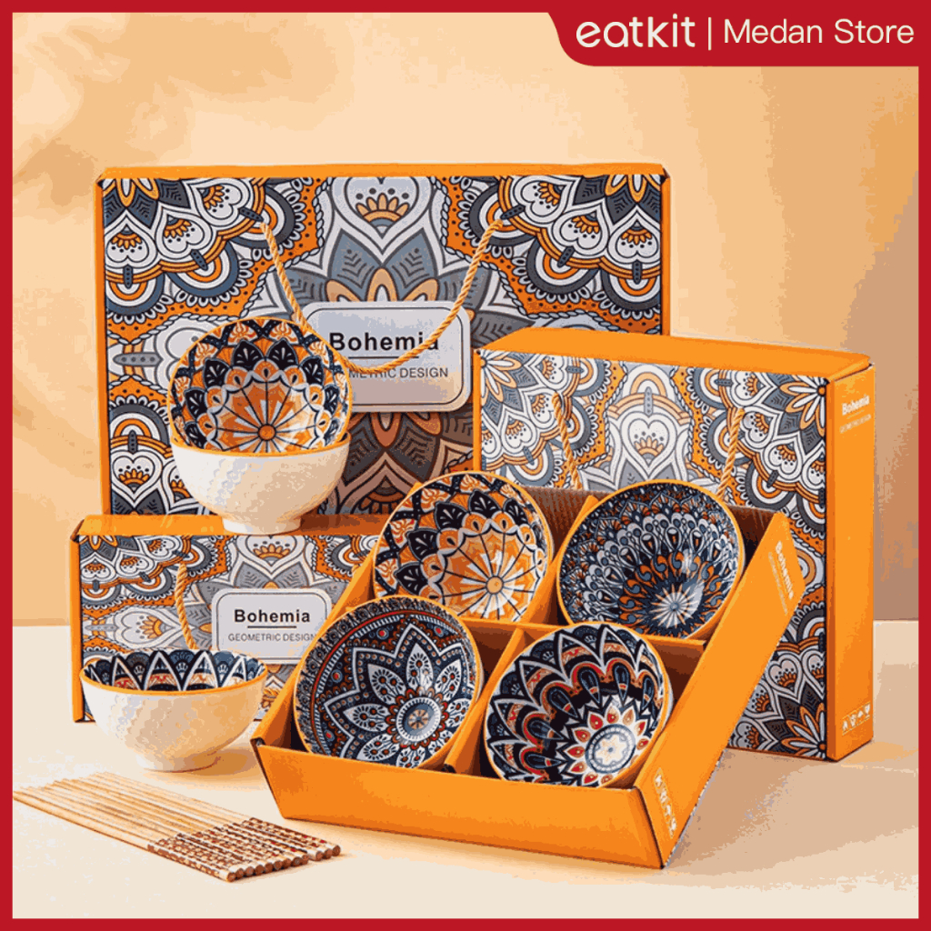 [Medan Ready Stock] Eatkit Hampers Mangkok Set | Hampers Mangkok Keramik Gift Set | Hampers Souvenir Bohemian Style