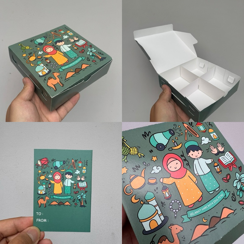 Dus 15x15x4.5 sekat 4 happy eid idul fitri lebaran + Tag (Harga Untuk 10 pcs dus)