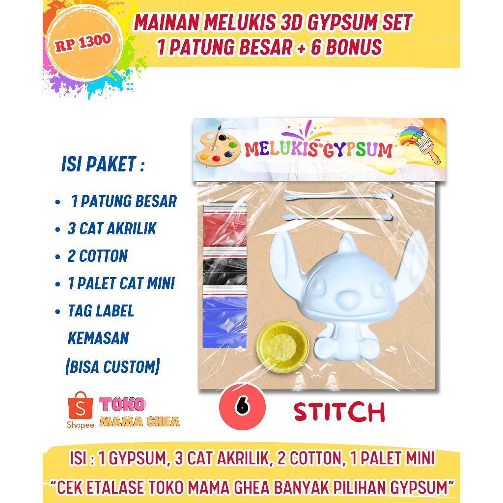Jual [STITCH] SET Mainan Lukis Patung Gypsum BESAR 1pcs + 3 Cat Akrilik ...