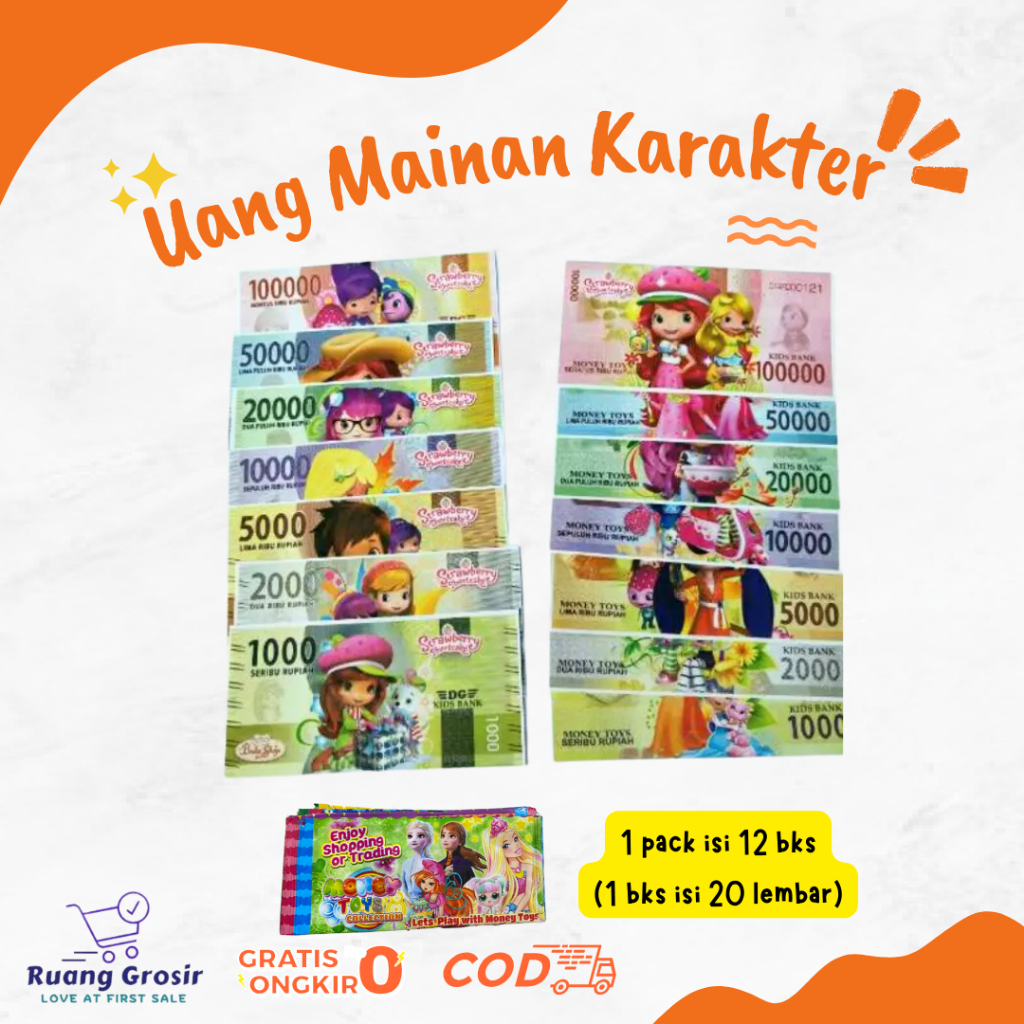 Jual Uang Mainan Karakter 12 bks x 20 lembaran | Shopee Indonesia