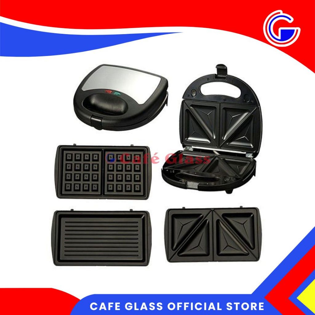 Cetakan Waffle 4In1 Anti Lengket / Pemanggang Roti Sandwich 4In1 Granite / Toaster Idealife Il-202