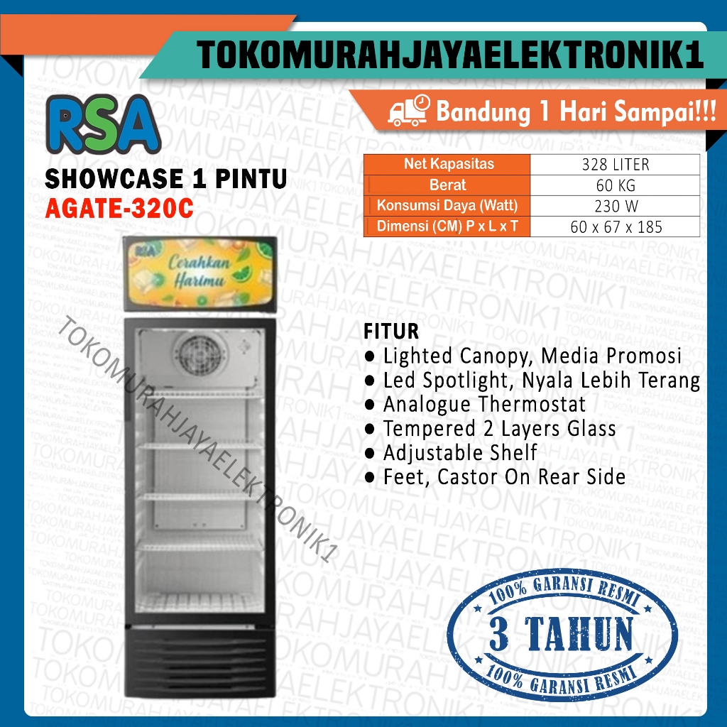 Jual Showcase RSA 1 Pintu 328 Liter Display Cooler AGATE-320C | Shopee ...