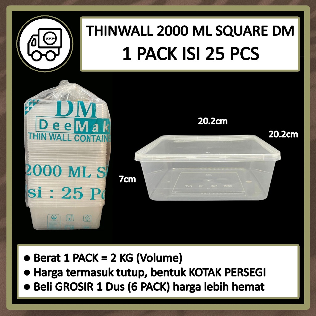 Jual Thinwall 2000 ml Kotak Persegi Square DM Kotak Makan Plastik 2000 ...