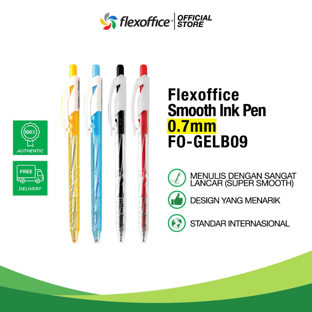 Jual FlexOffice Retractable Smooth Ink Pen FO-GELB09 0.6mm | Shopee ...