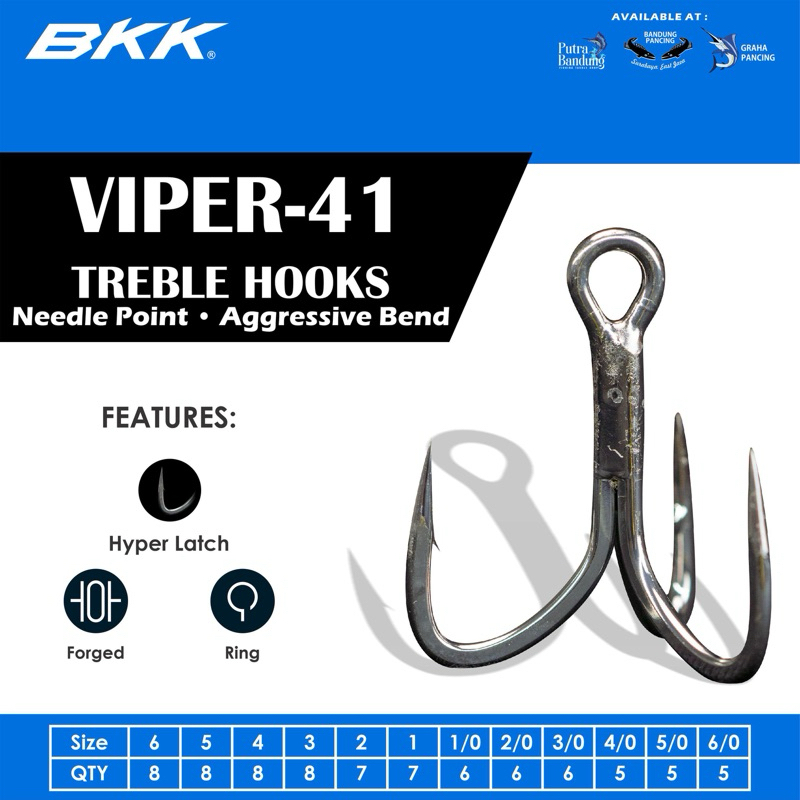 BKK VIPER-41 Treble Hook 4X Super Sharp | Amo Triplo In Acciaio Ad Alto Tenore Di Carbonio Per Pesca In Acqua Dolce E Salata | Punta Ad Ago, Saldatura Di Precisione - 2