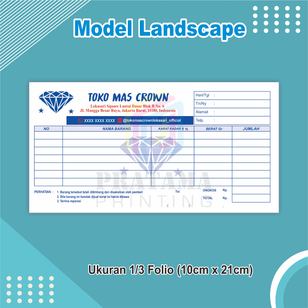 Jual Cetak Nota custom 2 ply 1/3 folio pakai nama toko sendiri nota ...