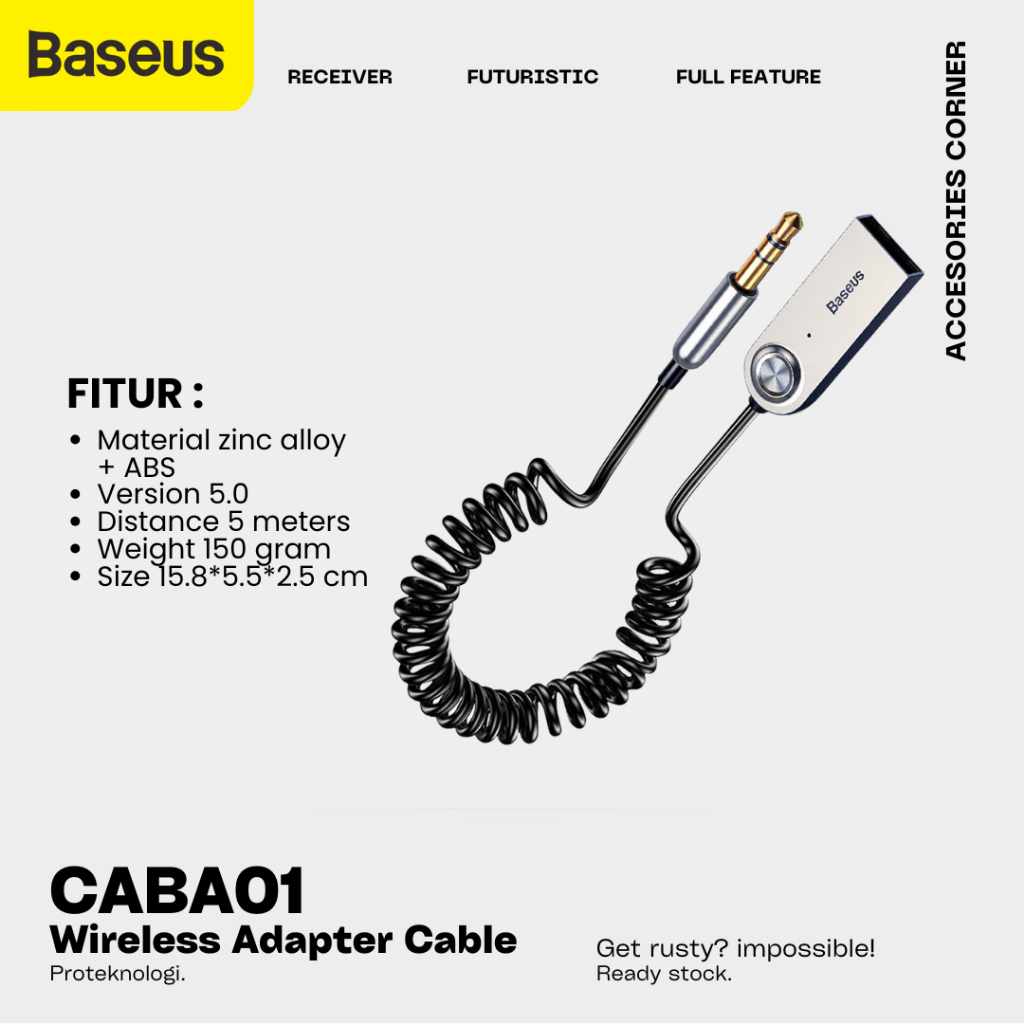 Jual BASEUS CABA01 Audio Adapter Wireless Cable Car Receiver Aux 3.5mm ...