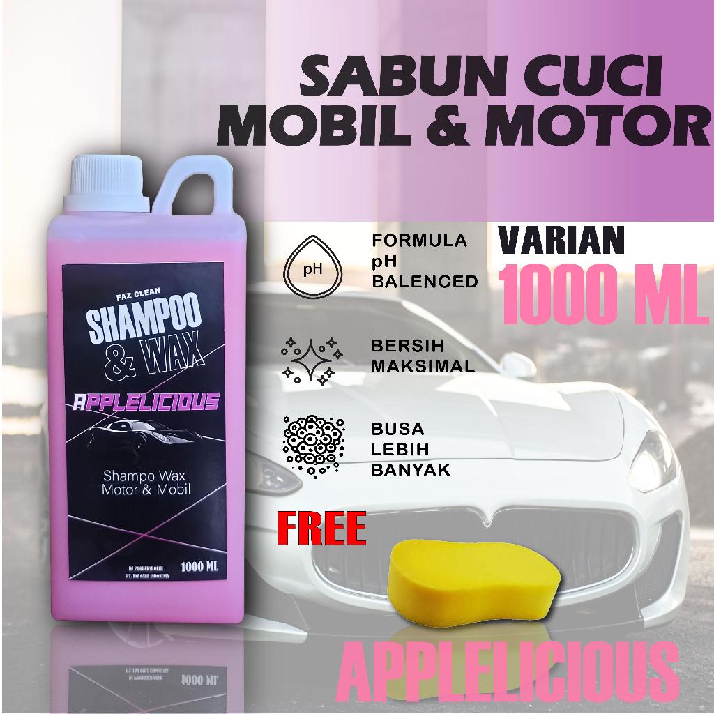 Jual Shampoo Motor dan Mobil Aroma Apel 1Liter APPLELICIOUS Free Spons ...
