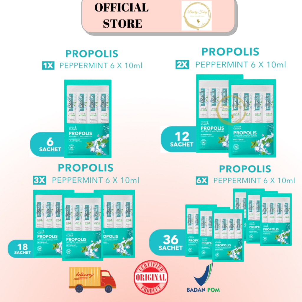 Jual SECRET CLEAN Propolis Mouthwash SACHET PEPPERMINT 10ml x 6 sachet ...