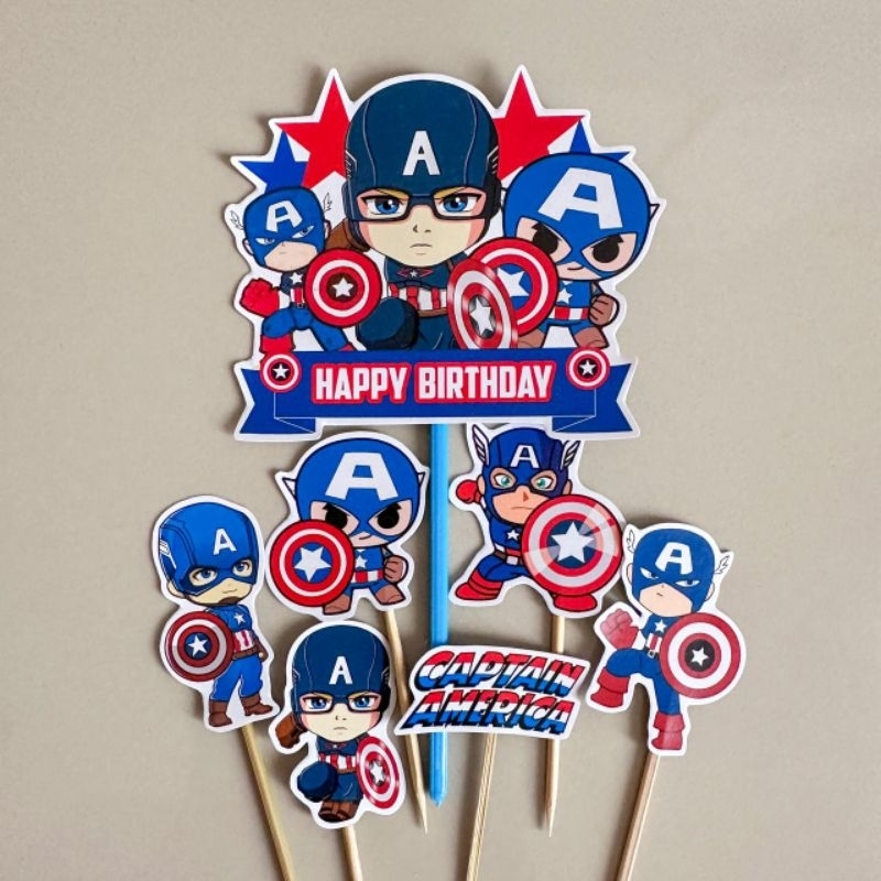 Jual TOPPER CAPTAIN AMERICA / CAKE TOPPER CAPTAIN AMERICA / TOPPER KUE