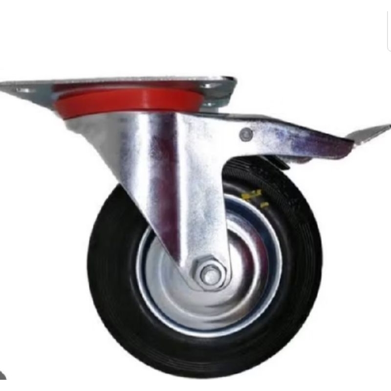 Jual Roda Gerobak Troli 8 inch Rem Roda Trolley Karet 8