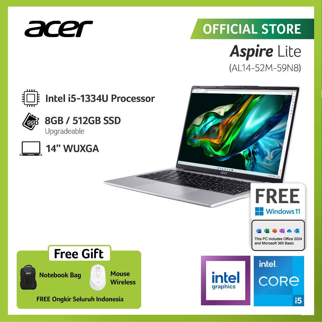 Jual (FREE WIRELESS MOUSE) ACER LAPTOP ASPIRE LITE AL14-52M-59N8 14 ...