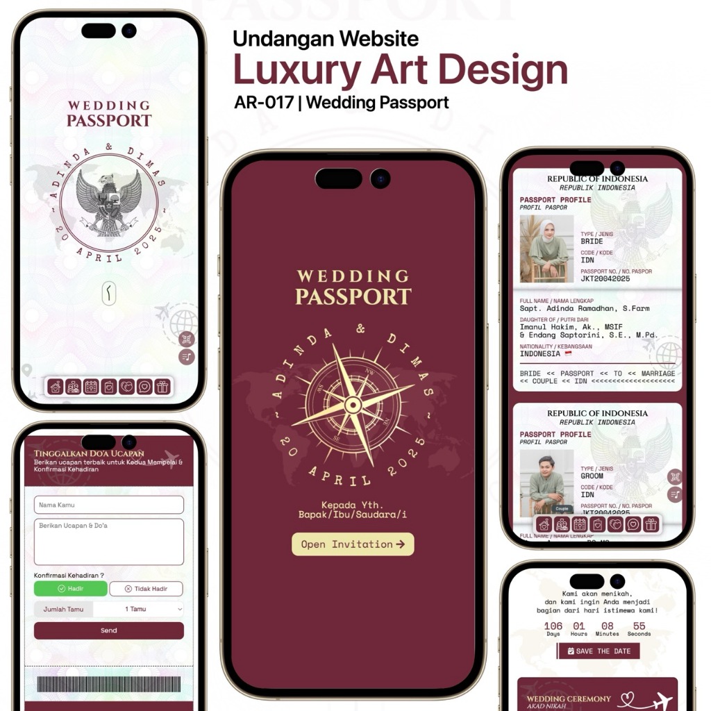 AR-017 | Undangan Digital Website Luxury Wedding Passport - Undangan Web