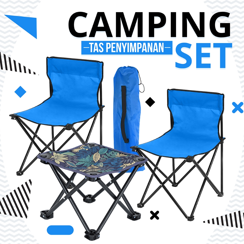 BG SPORT 3 IN 1 Perlengkapan Camping Meja Portable Kursi Lipat Camping Outdoor FREE TAS PENYIMPANAN