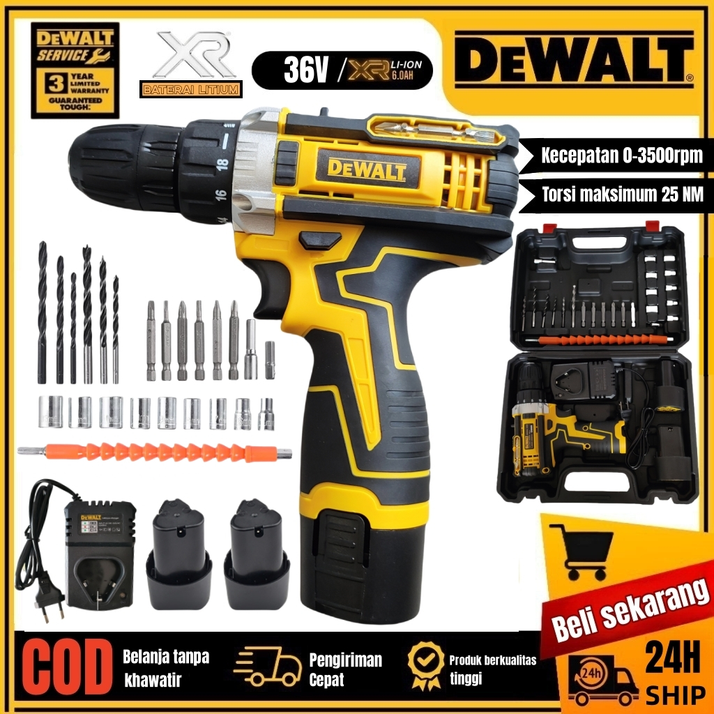 Jual DeWALT Mesin Bor baterai lengkap 36V Cordless Drill Dengan 2
