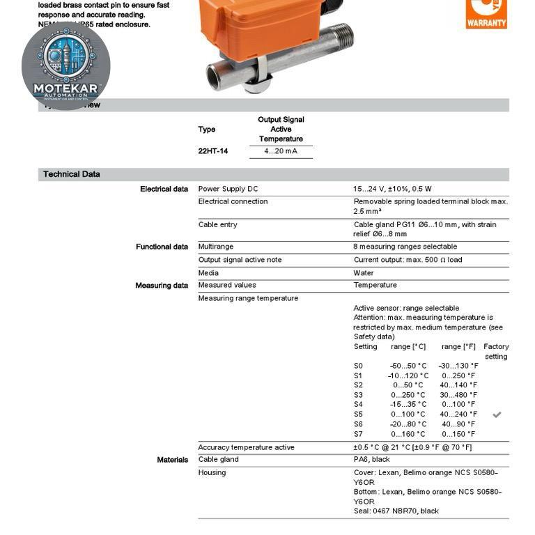 Jual Sensor Suhu Pipa Industrial Clamp on Belimo 22HT-14 4-20mA ...