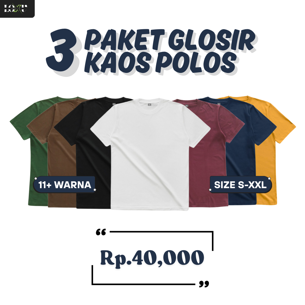 Jual [ 3 pcs ] [ Harga Pabrik ] Kaos Polos Lengan Pendek / Kaos Polos