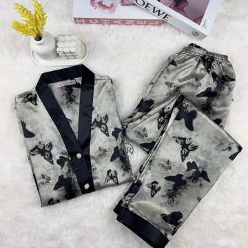 NOIRI Piyama Wanita Set Satin Lengan Pendek Celana Panjang Bahan Satin Premium Baju Tidur