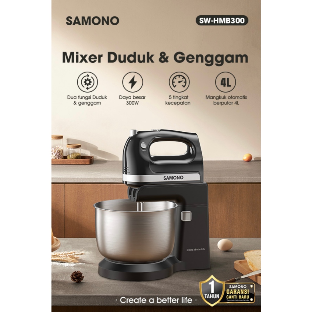 Jual Samono Stand Mixer SW-HMB300 300W Kapasitas 4L - Black | Shopee ...