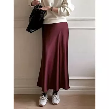 Rok Satin A Line Maxi Satin Silk Premium High Waist Pinggang Karet Tebal Tidak Nerawang Elegan
