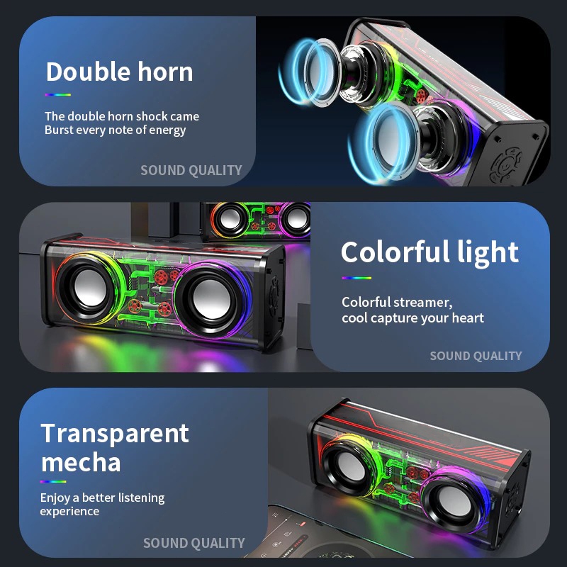 Jual 13.6W Bluetooth Speaker Double Subwoofer Music Speaker RGB LED ...