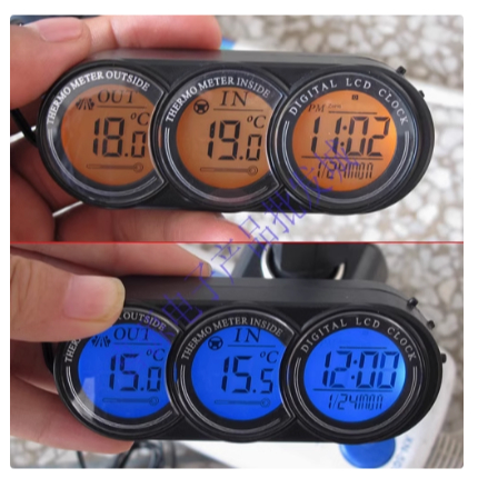 Jual PREORDER Termometer interior dan eksterior mobil Suhu mobil Jam ...